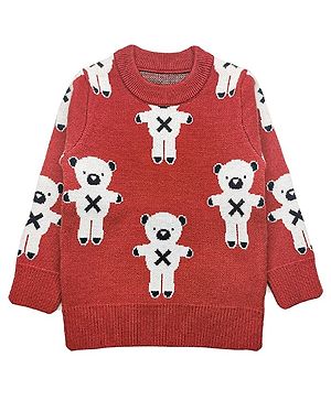 Kookie Kids Full Sleeves Sweater Bear Design - Red