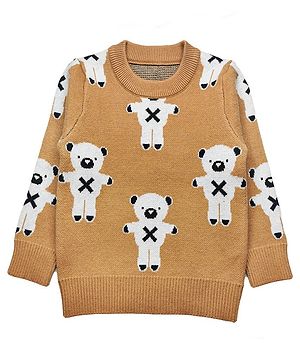 Kookie Kids Full Sleeves Pullover Sweater Bear Design - Brown