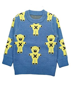 Kookie Kids Full Sleeves Pullover Sweater Teddy Design - Blue