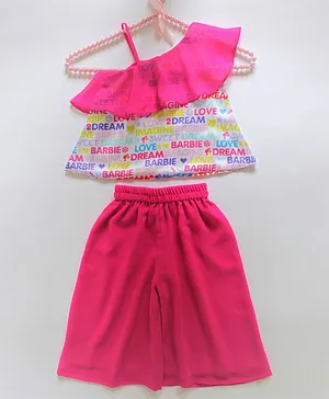 Barbie by Many Frocks & Sleeveless One Shoulder Imagine & Love Print Top With Palazzo Set   - Pink