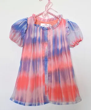 Many frocks & Short Sleeves Tie Dye Pattern Pin Tucked Dress - Multi Color