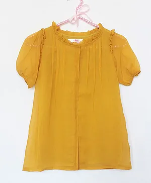 Many frocks & Short Sleeves Solid Frill Detailed Dress - Yellow