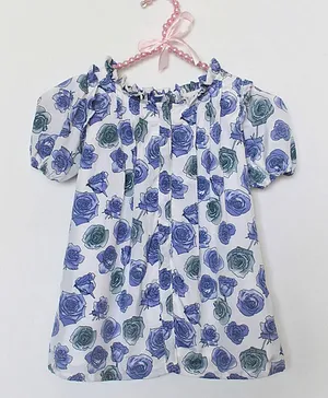 Many frocks & Short Sleeves Flower Print Dress - Blue