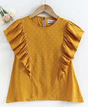 Soul Fairy Short Flutter Sleeves Printed Top - Mustard Yellow