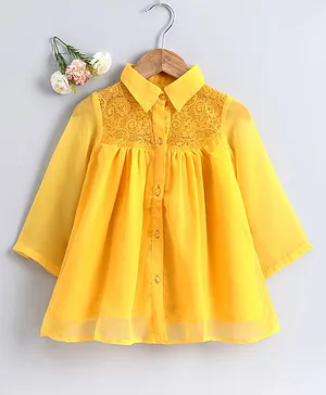 Soul Fairy Three Fourth Sleeves Lace Detailing Top - Yellow