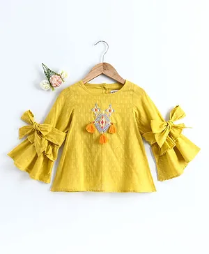 Soul Fairy Full Sleeves Embroidery & Tassel Detailing Top - Yellow