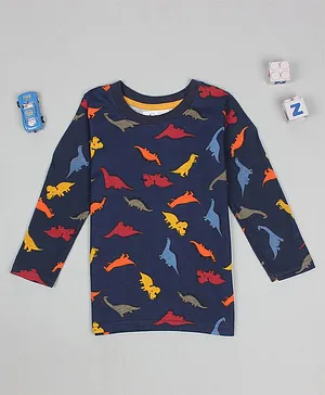 Flenza Full Sleeves Dinosaur Print T-Shirt - Navy Blue