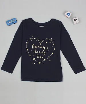 Flenza Full Sleeves Text & Heart Printe T-Shirt - Navy Blue