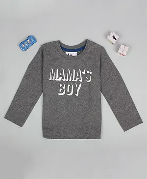 Flenza Full Sleeves Mama's Boy Printed T-Shirt - Grey