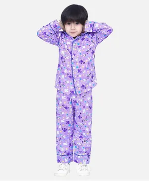 BownBee Full Sleeves Bunny Printed Night Suit - Purple
