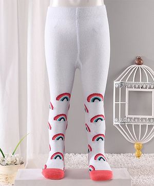 Cute Walk by Babyhug Antibacterial Footed Tights Rainbow Design - White Pink