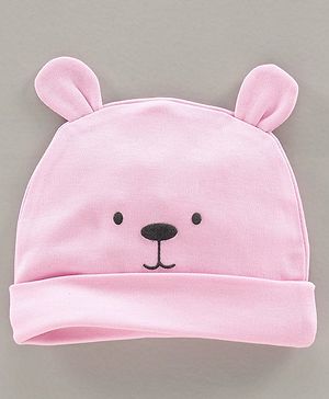 Babyhug 100% Cotton Cap Bear Print Pink - Diameter 9.5 cm