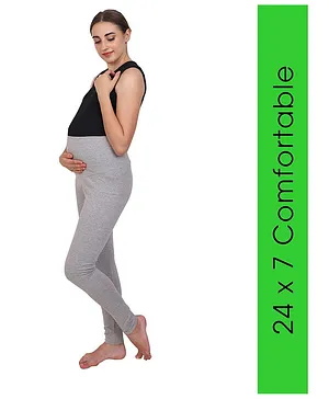 Mommy Fash'n Organic Cotton Maternity Full Length Solid Color Leggings  - Grey Melange