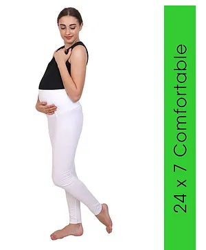 Mommy Fash'n Organic Cotton Maternity Full Length Solid Color Leggings  - White