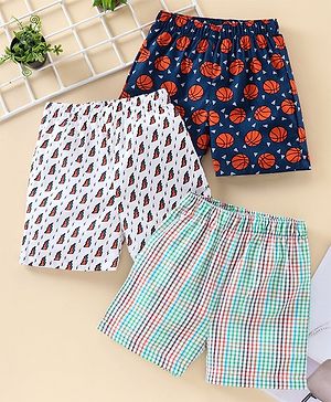 Babyhug 100% Cotton Boxer Basket Ball Print Pack of 3 - Blue