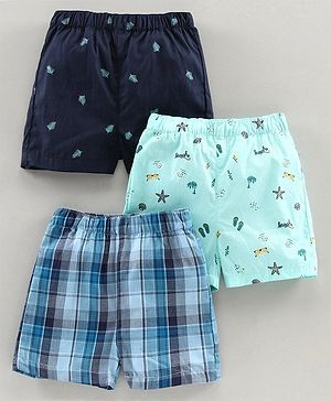 Babyhug 100% Cotton Boxers Multiprint Pack of 3 - Blue