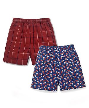 Babyhug 100% Cotton Boxers Shoes Print Pack of 2 - Red Blue