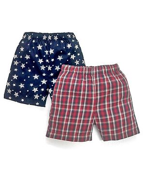 Babyhug 100% Cotton Boxers Star Print Pack of 2 - Blue Red