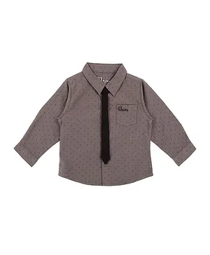 GJ BABY Full Sleeves All Over Printed Shirt With Tie - Grey