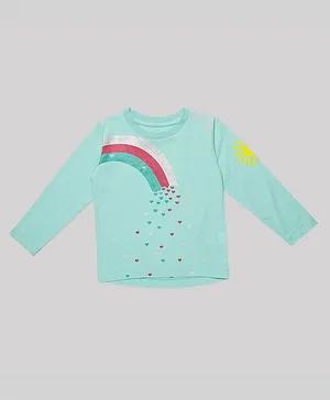 Nino Bambino 100% Organic Cotton Full Sleeves Rainbow Print T-Shirt - Aqua Sky