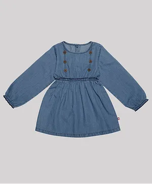 Nino Bambino 100% Organic Cotton Full Sleeves Denim  Dress - Blue