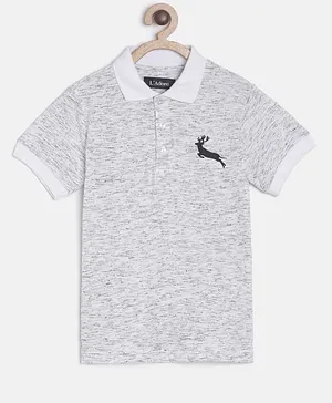 Ladore Deer Embroidered Half Sleeves Polo Tee - White