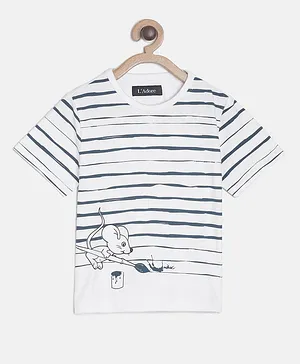 Ladore Half Sleeves Striped Tee - White