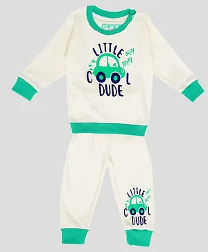 Chipbeys Full Sleeves Little Cool Dude Print Sweatshirt With Pajama - White