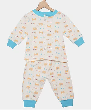Chipbeys Full Sleeves Teddy Print Tee With Lounge Pants - Blue