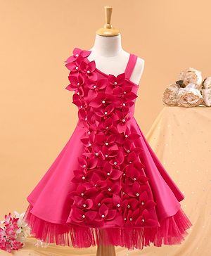 Babyhug Sleeveless Party Frock Floral Detail - Pink
