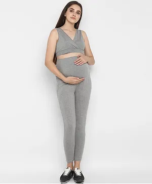 Wobbly Walk Solid Colour Over Belly Full Length Maternity Leggings - Grey