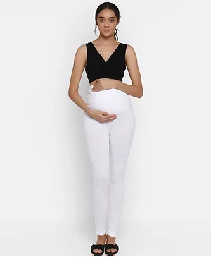 Wobbly Walk Solid Colour Over Belly Full Length Maternity Leggings - White