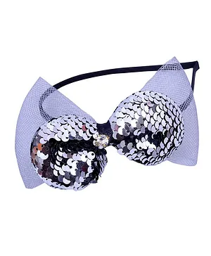 Tia Hair Accessories Sequin Netted Bow Hair Band - Silver