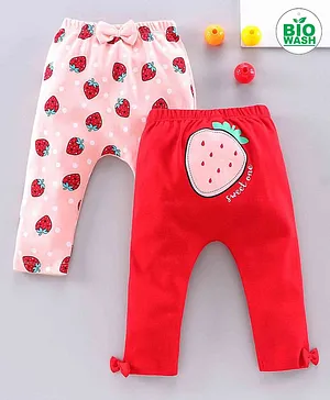 Babyoye Full Length Leggings Strawberry Print Pack of 2 - Red Pink