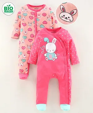 Babyoye Full Sleeves Footed Sleep Suit Pack of 2 - Pink