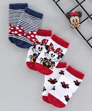 Cute Walk by Babyhug Anti-bacterial Ankle Length Socks Minnie Mouse Design Pack of 3 - Blue Red