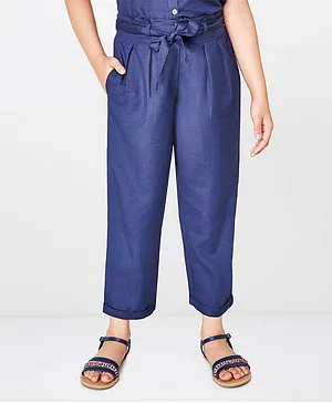 Global Desi Girl Full Length Solid Trouser - Navy Blue