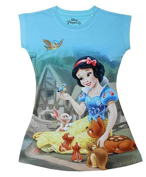 Disney By Crossroads Short Sleeves Princess Snow White Printed Dress - Sky Blue