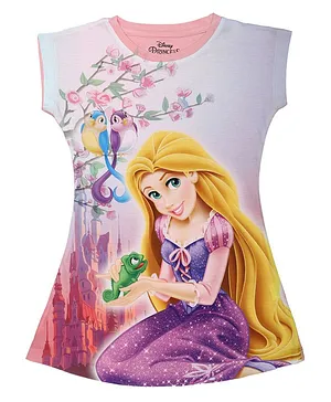 Disney By Crossroads Short Sleeves Princess Rapunzel Printed Dress - Pink & Purple