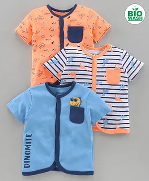 Babyoye Bio Wash Half Sleeves Jhabla Dino Print Pack of 3 - Orange