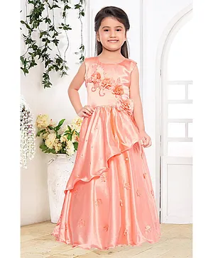 Fiona Flower Embellished Sleeveless Gown - Peach