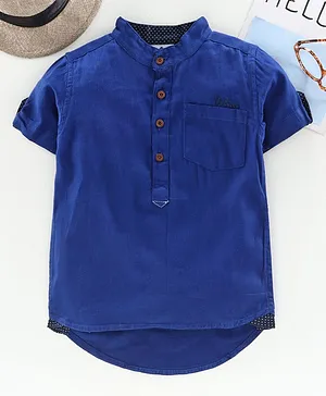 TONYBOY Solid Half Sleeves Kurta Shirt - Blue