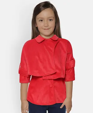 Nauti Nati Sleeveless Buttoned Overcoat Full Sleeves Shrug - Red