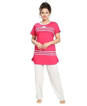 Fabme Short Sleeves Printed Maternity Night Suit - Pink