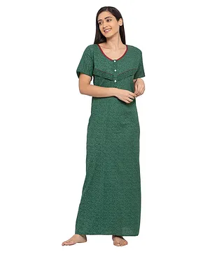 Fabme Short Sleeves Maternity & Nursing Nighty - Green