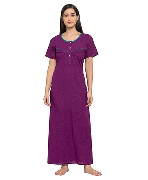 Fabme Short Sleeves Maternity & Nursing Nighty - Purple