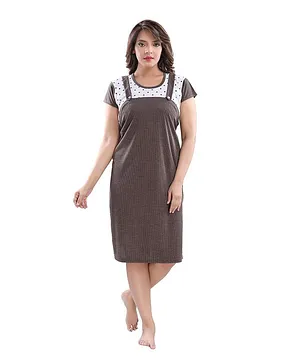 Fabme Short Sleeves Maternity Dungaree Style Nighty - Brown