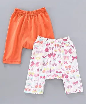 Earth Conscious Pack Of 2 Full Length Solid & Butterfly Printed Diaper Leggings - Orange & White