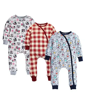Kadam Baby Pack Of 3 Full Sleeves Checked & Print Bodysuit Set - Multi