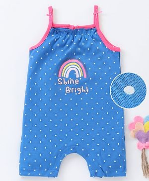 Babyhug 100% Cotton Sleeveless Romper Polka Dot Print - Blue